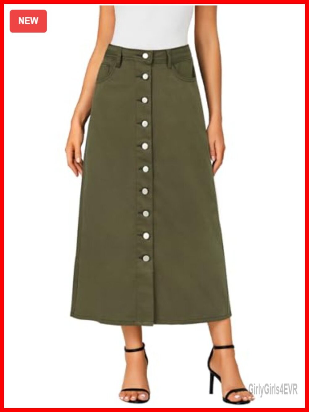 Women's High Waisted Long Denim Maxi Skirt A-Line Button Down 100% Cotton